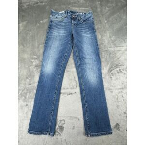 Gap 1969 Real Straight Jeans Women's 27s Medium Wash Blue Denim Stretch Petite